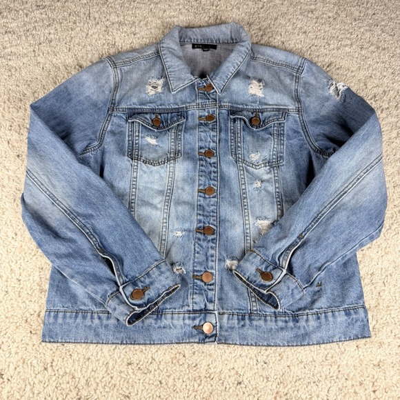 STS Blue Womens Jean Trucker Jacket Size Medium Distressed Grunge - Picture 1 of 11